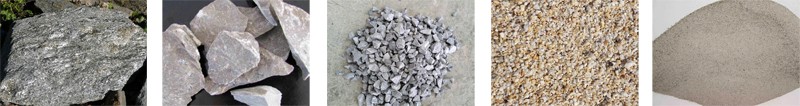 不同粒度大小的石頭，石子，砂子，石粉