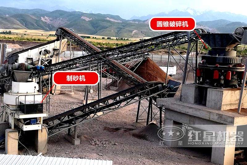 碎石破碎機(jī)生產(chǎn)線，圓錐破+制砂機(jī)搭配，破碎