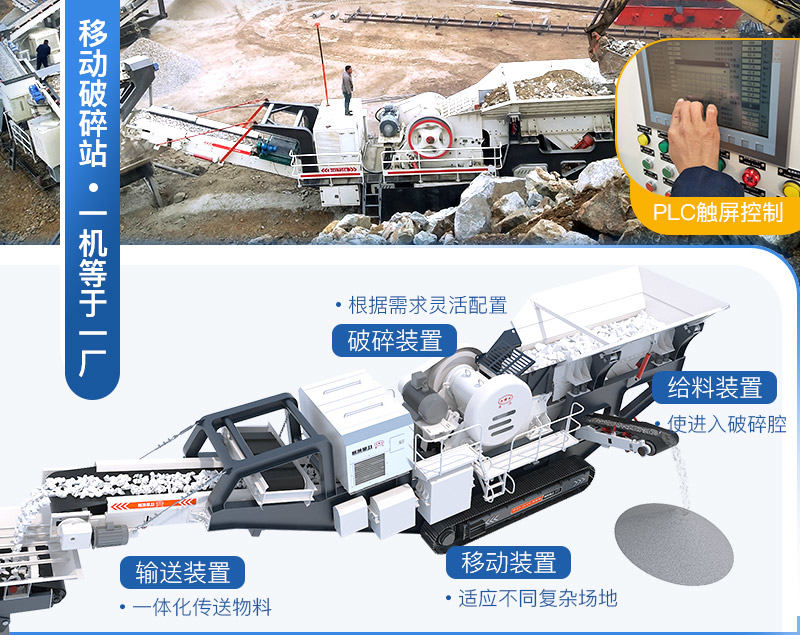 移動破碎生產(chǎn)線集給料、破碎、輸送、篩分等為一體